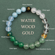 Buddha Stones Five Elements Various Agate Crystal Sun Stone Wisdom Bracelet Bracelet BS Water Wood Gold(Wrist Circumference: 14-16cm) 8mm