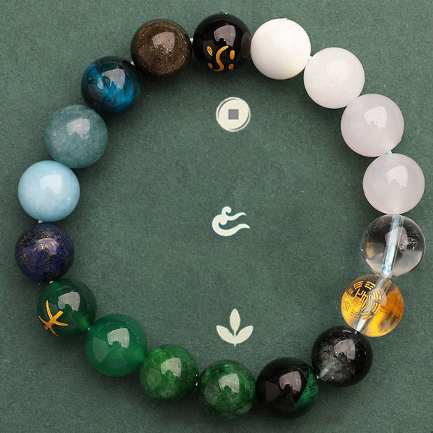 Buddha Stones Five Elements Various Agate Crystal Sun Stone Wisdom Bracelet Bracelet BS 20