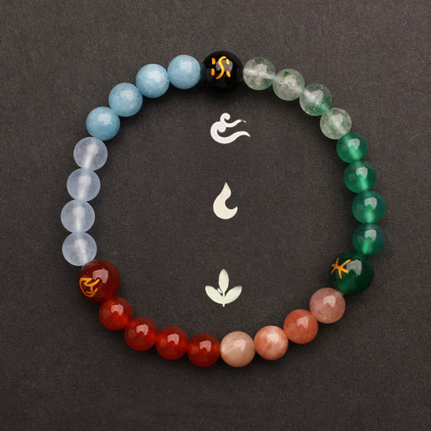 Buddha Stones Five Elements Various Agate Crystal Sun Stone Wisdom Bracelet Bracelet BS 36