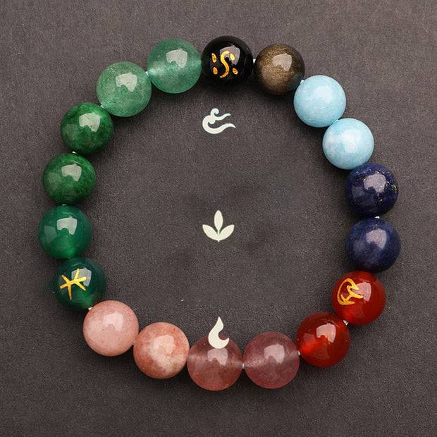 Buddha Stones Five Elements Various Agate Crystal Sun Stone Wisdom Bracelet Bracelet BS 32