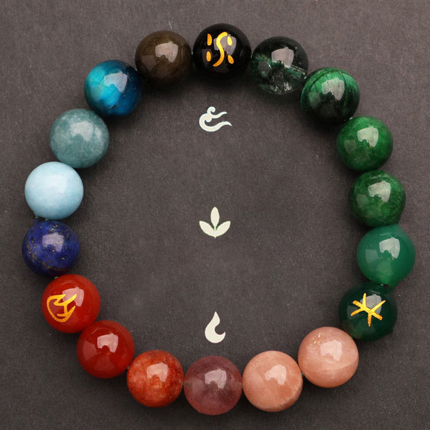 Buddha Stones Five Elements Various Agate Crystal Sun Stone Wisdom Bracelet Bracelet BS 30