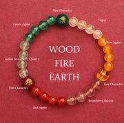 Buddha Stones Five Elements Various Agate Crystal Sun Stone Wisdom Bracelet Bracelet BS Wood Fire Earth(Wrist Circumference: 14-16cm) 6mm