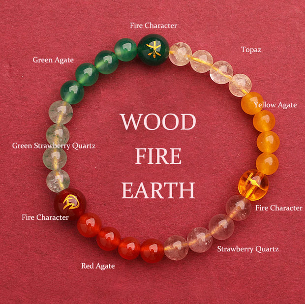 Buddha Stones Five Elements Various Agate Crystal Sun Stone Wisdom Bracelet