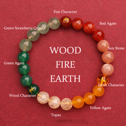 Buddha Stones Five Elements Various Agate Crystal Sun Stone Wisdom Bracelet Bracelet BS Wood Fire Earth(Wrist Circumference: 14-16cm) 8mm