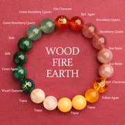 Buddha Stones Five Elements Various Agate Crystal Sun Stone Wisdom Bracelet Bracelet BS Wood Fire Earth(Wrist Circumference: 14-16cm) 10mm