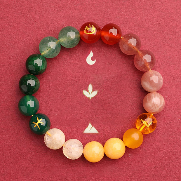 Buddha Stones Five Elements Various Agate Crystal Sun Stone Wisdom Bracelet Bracelet BS 41