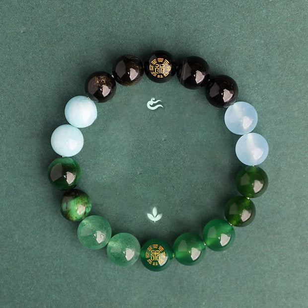 Buddha Stones Five Elements Various Agate Crystal Black Onyx Green Chalcedony Aquamarine Wisdom Bracelet Bracelet BS 1