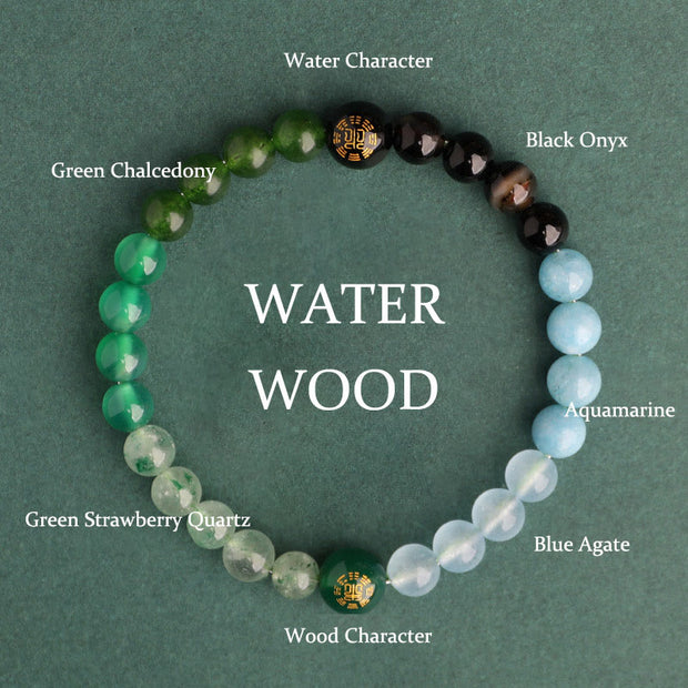 Buddha Stones Five Elements Various Agate Crystal Black Onyx Green Chalcedony Aquamarine Wisdom Bracelet