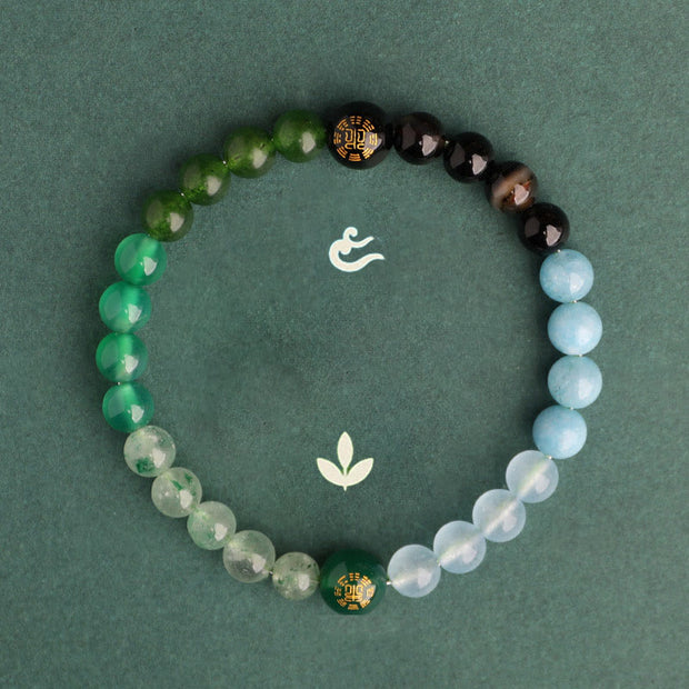 Buddha Stones Five Elements Various Agate Crystal Black Onyx Green Chalcedony Aquamarine Wisdom Bracelet