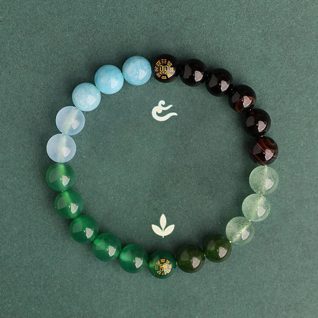 Buddha Stones Five Elements Various Agate Crystal Black Onyx Green Chalcedony Aquamarine Wisdom Bracelet Bracelet BS 14