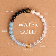 Buddha Stones Five Elements Various Agate Crystal Black Onyx Green Chalcedony Aquamarine Wisdom Bracelet Bracelet BS Gold Water(Wrist Circumference: 14-16cm) 6mm