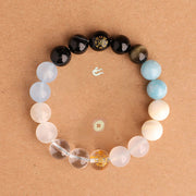 Buddha Stones Five Elements Various Agate Crystal Black Onyx Green Chalcedony Aquamarine Wisdom Bracelet