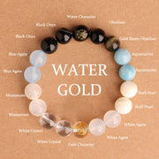 Buddha Stones Five Elements Various Agate Crystal Black Onyx Green Chalcedony Aquamarine Wisdom Bracelet Bracelet BS Gold Water(Wrist Circumference: 14-16cm) 10mm