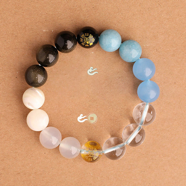 Buddha Stones Five Elements Various Agate Crystal Black Onyx Green Chalcedony Aquamarine Wisdom Bracelet Bracelet BS 24