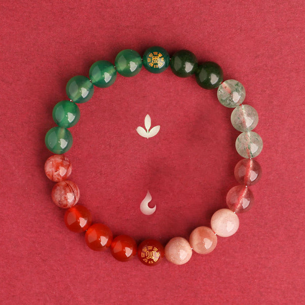 Buddha Stones Five Elements Various Agate Crystal Black Onyx Green Chalcedony Aquamarine Wisdom Bracelet Bracelet BS 48