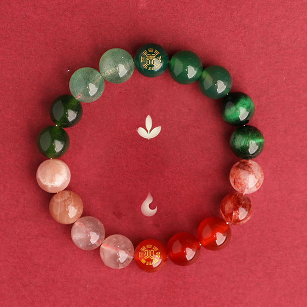 Buddha Stones Five Elements Various Agate Crystal Black Onyx Green Chalcedony Aquamarine Wisdom Bracelet