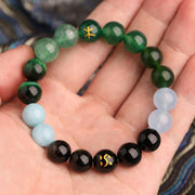 Buddha Stones Five Elements Various Agate Crystal Black Onyx Green Chalcedony Aquamarine Wisdom Bracelet