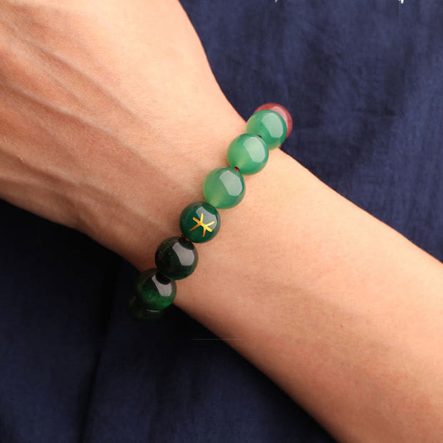 Buddha Stones Five Elements Various Agate Crystal Black Onyx Green Chalcedony Aquamarine Wisdom Bracelet Bracelet BS 54