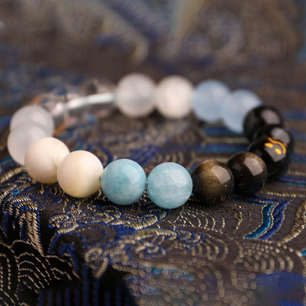 Buddha Stones Five Elements Various Agate Crystal Black Onyx Green Chalcedony Aquamarine Wisdom Bracelet Bracelet BS 26