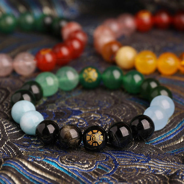 Buddha Stones Five Elements Various Agate Crystal Black Onyx Green Chalcedony Aquamarine Wisdom Bracelet Bracelet BS 25