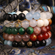 Buddha Stones Five Elements Various Agate Crystal Black Onyx Green Chalcedony Aquamarine Wisdom Bracelet