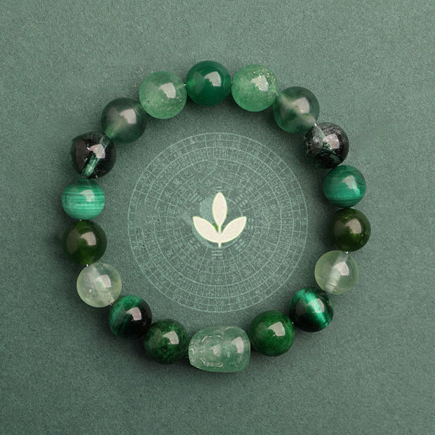 Buddha Stones Five Elements Various Agate Crystal Green Strawberry Quartz Moss Agate Green Phantom Luck Bracelet