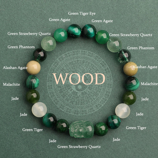 Buddha Stones Five Elements Various Agate Crystal Green Strawberry Quartz Moss Agate Green Phantom Luck Bracelet Bracelet BS Wood(Wrist Circumference: 14-16cm) 8mm