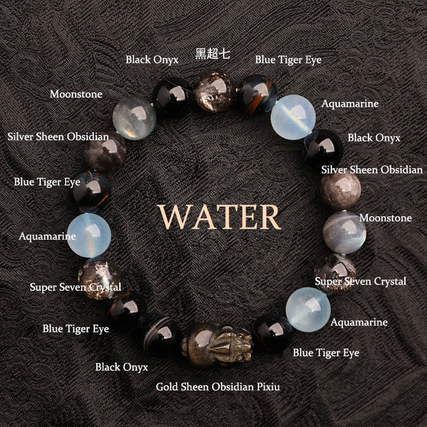 Buddha Stones Five Elements Various Agate Crystal Green Strawberry Quartz Moss Agate Green Phantom Luck Bracelet Bracelet BS Water(Wrist Circumference: 14-16cm) 10mm