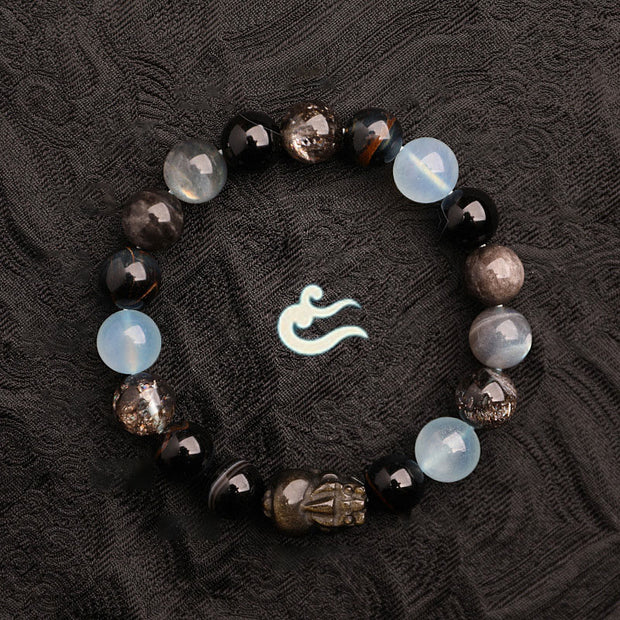 Buddha Stones Five Elements Various Agate Crystal Green Strawberry Quartz Moss Agate Green Phantom Luck Bracelet