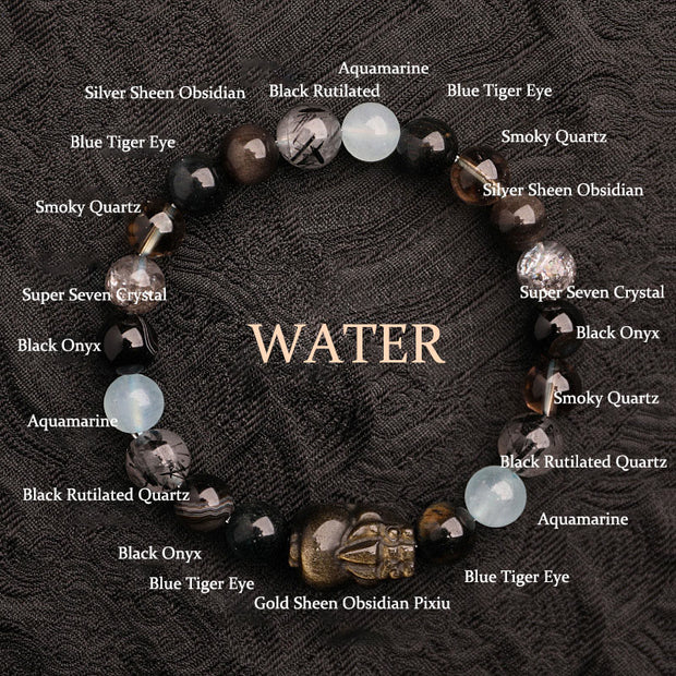 Buddha Stones Five Elements Various Agate Crystal Green Strawberry Quartz Moss Agate Green Phantom Luck Bracelet Bracelet BS Water(Wrist Circumference: 14-16cm) 8mm