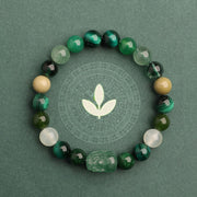 Buddha Stones Five Elements Various Agate Crystal Green Strawberry Quartz Moss Agate Green Phantom Luck Bracelet