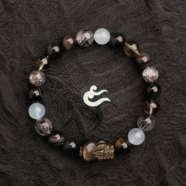 Buddha Stones Five Elements Various Agate Crystal Green Strawberry Quartz Moss Agate Green Phantom Luck Bracelet Bracelet BS 26