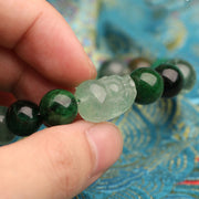 Buddha Stones Five Elements Various Agate Crystal Green Strawberry Quartz Moss Agate Green Phantom Luck Bracelet