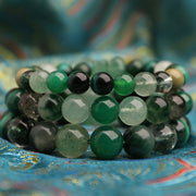 Buddha Stones Five Elements Various Agate Crystal Green Strawberry Quartz Moss Agate Green Phantom Luck Bracelet Bracelet BS 12