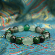 Buddha Stones Five Elements Various Agate Crystal Green Strawberry Quartz Moss Agate Green Phantom Luck Bracelet