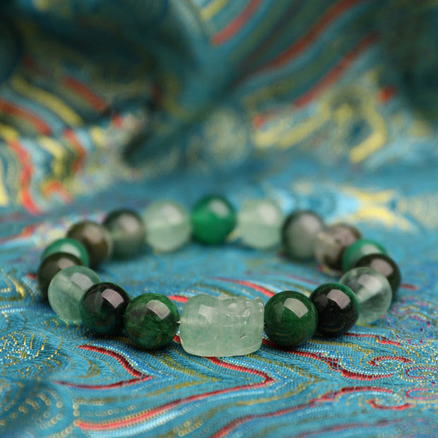 Buddha Stones Five Elements Various Agate Crystal Green Strawberry Quartz Moss Agate Green Phantom Luck Bracelet Bracelet BS 15