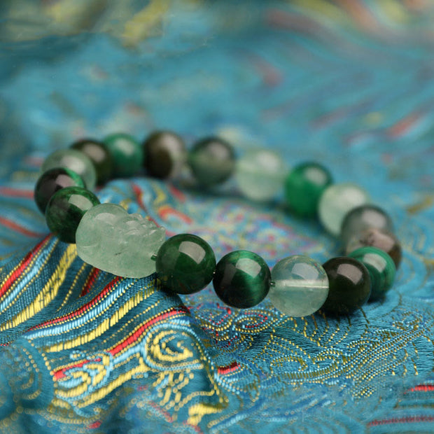 Buddha Stones Five Elements Various Agate Crystal Green Strawberry Quartz Moss Agate Green Phantom Luck Bracelet Bracelet BS 13