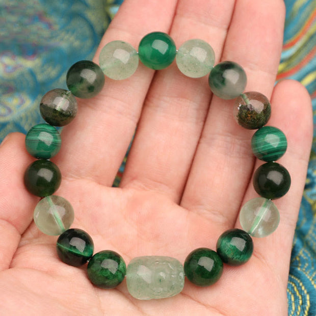 Buddha Stones Five Elements Various Agate Crystal Green Strawberry Quartz Moss Agate Green Phantom Luck Bracelet