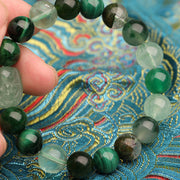 Buddha Stones Five Elements Various Agate Crystal Green Strawberry Quartz Moss Agate Green Phantom Luck Bracelet