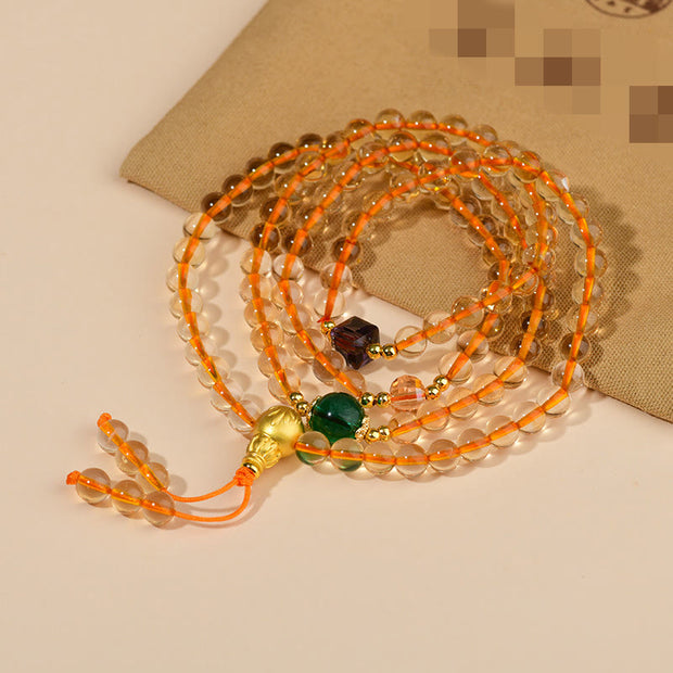 Buddha Stones 108 Mala Beads Citrine Happiness Bracelet Mala Bracelet BS Citrine(Wrist Circumference: 14-16cm)