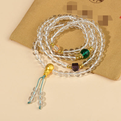 Buddha Stones 108 Mala Beads White Crystal Clarity Bracelet Mala Bracelet BS White Crystal(Wrist Circumference: 14-16cm)