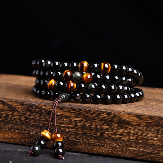 Buddha Stones 108 Mala Beads Black Obsidian lce Obsidian Fulfilment Bracelet Mala Bracelet BS main