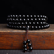 Buddha Stones 108 Mala Beads Black Obsidian lce Obsidian Fulfilment Bracelet Mala Bracelet BS Black Obsidian(Wrist Circumference: 14-16cm) 6mm