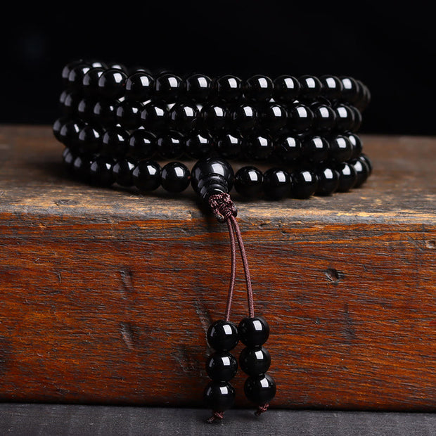 Buddha Stones 108 Mala Beads Black Obsidian lce Obsidian Fulfilment Bracelet Mala Bracelet BS Black Obsidian(Wrist Circumference: 14-16cm) 8mm