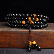 Buddha Stones 108 Mala Beads Black Obsidian lce Obsidian Fulfilment Bracelet Mala Bracelet BS Black Obsidian Tiger Eye(Wrist Circumference: 14-16cm) 8mm