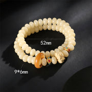 Buddha Stones Bodhi Seed Peach Wood Lotus Wealth Double Wrap Bracelet Bracelet BS 8