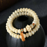 Buddha Stones Bodhi Seed Peach Wood Lotus Wealth Double Wrap Bracelet