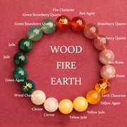 Buddha Stones Five Elements Various Agate Crystal Green Strawberry Quartz Sun Stone Wealth Bracelet Bracelet BS Fire Earth Wood(Wrist Circumference: 14-16cm) 10mm