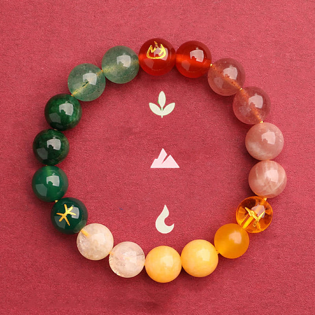 Buddha Stones Five Elements Various Agate Crystal Green Strawberry Quartz Sun Stone Wealth Bracelet Bracelet BS 1