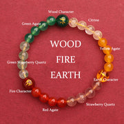 Buddha Stones Five Elements Various Agate Crystal Green Strawberry Quartz Sun Stone Wealth Bracelet